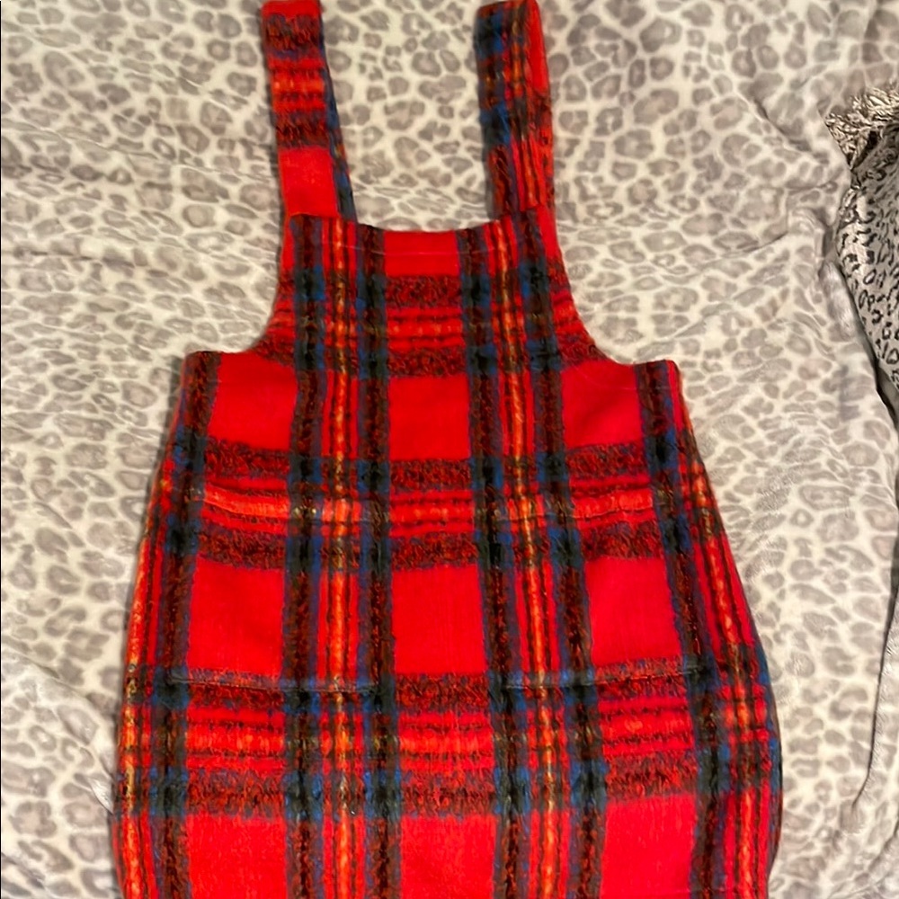 Judith March Red Plaid Overall Dress